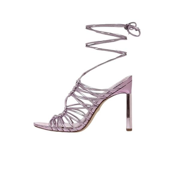 Sam Edelman Lylah Lilac Metallic Square Toe Strappy High Heels Ankle Wrap NEW 8 - Picture 3 of 8